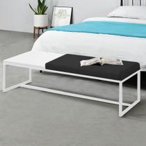 Calçadeira Recamier Londres 160cm Industrial Branco Suede Preto Tampo Quadrado MDF Branco - Ahz Móveis