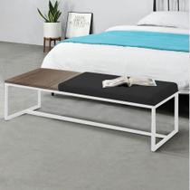 Calçadeira Recamier Londres 160cm Industrial Branco Suede Preto Tampo Quadrado MDF Castanho - Ahz Móveis - AHAZZO MÓVEIS