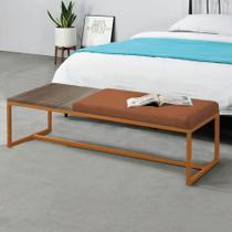 Calçadeira Recamier Londres 160cm Industrial Bronze Suede Terracota Tampo Quadrado MDF Carvalho - Ahz Móveis