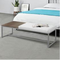 Calçadeira Recamier Londres 160cm Industrial Cinza Suede Branco Tampo Quadrado MDF Caramelo - Ahz Móveis