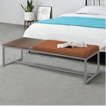 Calçadeira Recamier Londres 160cm Industrial Cinza Suede Terracota Tampo Quadrado MDF Castanho - Ahz Móveis