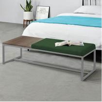 Calçadeira Recamier Londres 160cm Industrial Cinza Suede Verde Tampo Quadrado MDF Castanho - Ahz Móveis