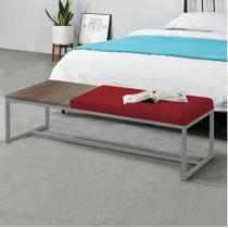 Calçadeira Recamier Londres 160cm Industrial Cinza Suede Vermelho Tampo Quadrado MDF Imbuia - Ahz Móveis