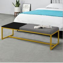 Calçadeira Recamier Londres 160cm Industrial Dourado Sintético Cinza Tampo Quadrado MDF Preto - Ahz Móveis