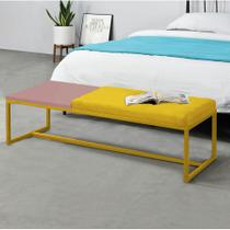 Calçadeira Recamier Londres 160cm Industrial Dourado Suede Amarelo Tampo Quadrado MDF Rose - Ahz Móveis