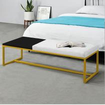 Calçadeira Recamier Londres 160cm Industrial Dourado Suede Branco Tampo Quadrado MDF Preto - Ahz Móveis