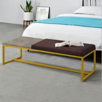 Calçadeira Recamier Londres 160cm Industrial Dourado Suede Marrom Tampo Quadrado MDF Marmorizado - Ahz Móveis