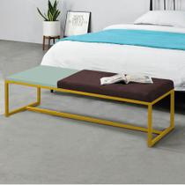 Calçadeira Recamier Londres 160cm Industrial Dourado Suede Marrom Tampo Quadrado MDF Verde - Ahz Móveis