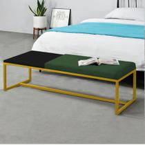 Calçadeira Recamier Londres 160cm Industrial Dourado Suede Verde Tampo Quadrado MDF Preto - Ahz Móveis