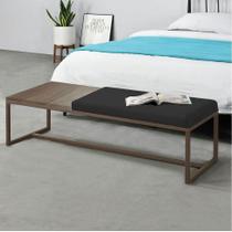 Calçadeira Recamier Londres 160cm Industrial Marrom Suede Preto Tampo Quadrado MDF Nogal - Ahz Móveis