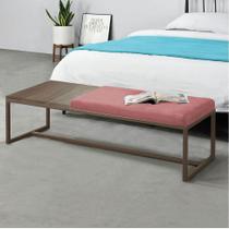 Calçadeira Recamier Londres 160cm Industrial Marrom Suede Rose Tampo Quadrado MDF Carvalho - Ahz Móveis