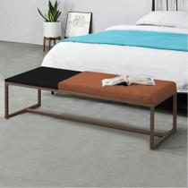 Calçadeira Recamier Londres 160cm Industrial Marrom Suede Terracota Tampo Quadrado MDF Preto - Ahz Móveis