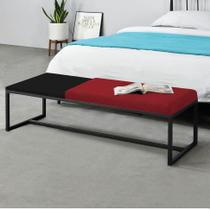 Calçadeira Recamier Londres 160cm Industrial Preto material sintético Vermelho Tampo Quadrado MDF Preto - Ahazzo Móveis