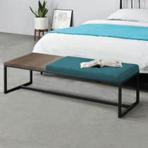 Calçadeira Recamier Londres 160cm Industrial Preto Suede Azul Turquesa Tampo Quadrado MDF Castanho - Ahz Móveis