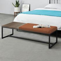 Calçadeira Recamier Londres 160cm Industrial Preto Suede Terracota Tampo Quadrado MDF Caramelo - Ahz Móveis