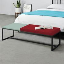 Calçadeira Recamier Londres 160cm Industrial Preto Suede Vermelho Tampo Quadrado MDF Verde - Ahz Móveis