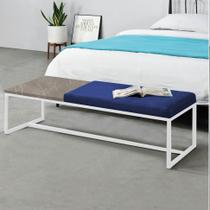 Calçadeira Recamier Londres 195cm Industrial Branco Suede Azul Marinho Tampo Quadrado MDF Marmorizado - Ahz Móveis