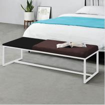 Calçadeira Recamier Londres 195cm Industrial Branco Suede Marrom Tampo Quadrado MDF Preto - Ahz Móveis