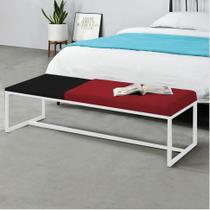 Calçadeira Recamier Londres 195cm Industrial Branco Suede Vermelho Tampo Quadrado MDF Preto - Ahz Móveis