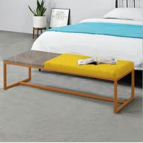 Calçadeira Recamier Londres 195cm Industrial Bronze Suede Amarelo Tampo Quadrado MDF Marmorizado - Ahz Móveis