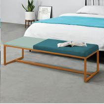 Calçadeira Recamier Londres 195cm Industrial Bronze Suede Azul Turquesa Tampo Quadrado MDF Verde - Ahz Móveis