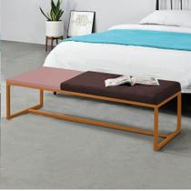 Calçadeira Recamier Londres 195cm Industrial Bronze Suede Marrom Tampo Quadrado MDF Rose - Ahz Móveis