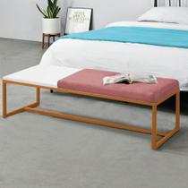 Calçadeira Recamier Londres 195cm Industrial Bronze Suede Rose Tampo Quadrado MDF Branco - Ahz Móveis