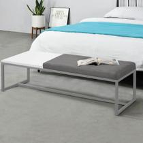 Calçadeira Recamier Londres 195cm Industrial Cinza Suede Cinza Tampo Quadrado MDF Branco - Ahz Móveis