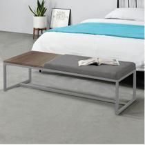 Calçadeira Recamier Londres 195cm Industrial Cinza Suede Cinza Tampo Quadrado MDF Madeira - Ahz Móveis