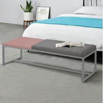 Calçadeira Recamier Londres 195cm Industrial Cinza Suede Cinza Tampo Quadrado MDF Rose - Ahz Móveis