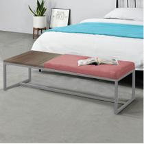 Calçadeira Recamier Londres 195cm Industrial Cinza Suede Rose Tampo Quadrado MDF Caramelo - Ahz Móveis