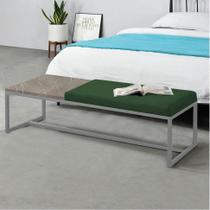 Calçadeira Recamier Londres 195cm Industrial Cinza Suede Verde Tampo Quadrado MDF Marmorizado - Ahz Móveis