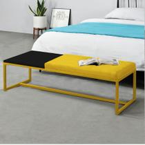 Calçadeira Recamier Londres 195cm Industrial Dourado material sintético Amarelo Tampo Quadrado MDF Preto - Ahz Móveis