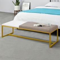 Calçadeira Recamier Londres 195cm Industrial Dourado Suede Bege Tampo Quadrado MDF Branco - Ahz Móveis