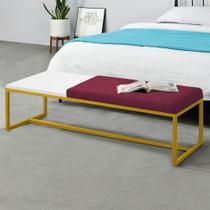 Calçadeira Recamier Londres 195cm Industrial Dourado Suede Bordô Tampo Quadrado MDF Branco - Ahz Móveis