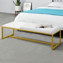 Calçadeira Recamier Londres 195cm Industrial Dourado Suede Branco Tampo Quadrado MDF Branco - Ahz Móveis