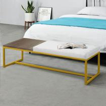 Calçadeira Recamier Londres 195cm Industrial Dourado Suede Branco Tampo Quadrado MDF Carvalho - Ahz Móveis