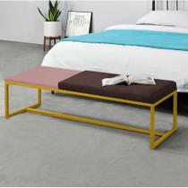 Calçadeira Recamier Londres 195cm Industrial Dourado Suede Marrom Tampo Quadrado MDF Rose - Ahz Móveis