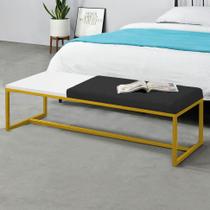 Calçadeira Recamier Londres 195cm Industrial Dourado Suede Preto Tampo Quadrado MDF Branco - Ahz Móveis