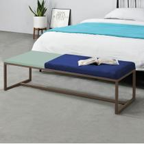 Calçadeira Recamier Londres 195cm Industrial Marrom Suede Azul Marinho Tampo Quadrado MDF Verde - Ahz Móveis