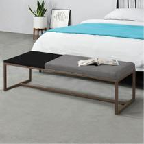 Calçadeira Recamier Londres 195cm Industrial Marrom Suede Cinza Tampo Quadrado MDF Preto - Ahz Móveis