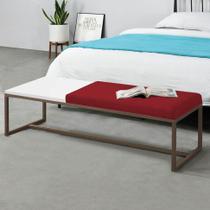 Calçadeira Recamier Londres 195cm Industrial Marrom Suede Vermelho Tampo Quadrado MDF Branco - Ahz Móveis