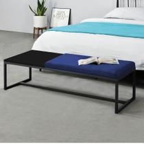 Calçadeira Recamier Londres 195cm Industrial Preto material sintético Azul Marinho Tampo Quadrado MDF Preto - Ahz Móveis