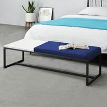 Calçadeira Recamier Londres 195cm Industrial Preto Suede Azul Marinho Tampo Quadrado MDF Branco - Ahz Móveis