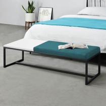 Calçadeira Recamier Londres 195cm Industrial Preto Suede Azul Turquesa Tampo Quadrado MDF Branco - Ahz Móveis