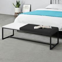 Calçadeira Recamier Londres 195cm Industrial Preto Suede Preto Tampo Quadrado MDF Branco - Ahz Móveis