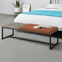 Calçadeira Recamier Londres 195cm Industrial Preto Suede Terracota Tampo Quadrado MDF Marmorizado - Ahz Móveis