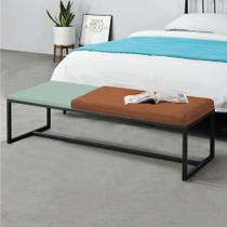 Calçadeira Recamier Londres 195cm Industrial Preto Suede Terracota Tampo Quadrado MDF Verde - Ahz Móveis