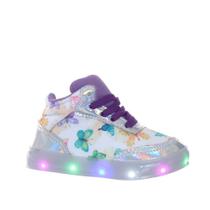 Calçado sapato de menina com luz de led que pisca borboleta holografica