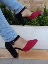 Calçados Feminino Bella Moça Scarpin Vermelho com Preto Bloco